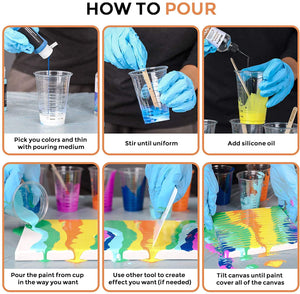 Nicpro Large Volume Acrylic Pouring Kit, Art Starter Supplies with 8 Colors 8.45 oz Acrylic Paints, Pouring Medium, Silicone Oil, Canvases, Cups, Sticks, Tools Gloves, Strainers for Flow DIY Painting