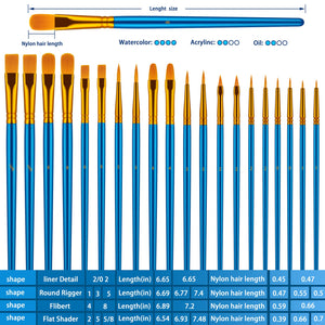 Paint Brushes Set, 20 Pcs Paint Brushes for Acrylic Painting, Oil Watercolor Acrylic Paint Brush, Artist Paintbrushes for Face Rock Canvas, Kids Adult Drawing Arts Crafts Supplies, Pure Black