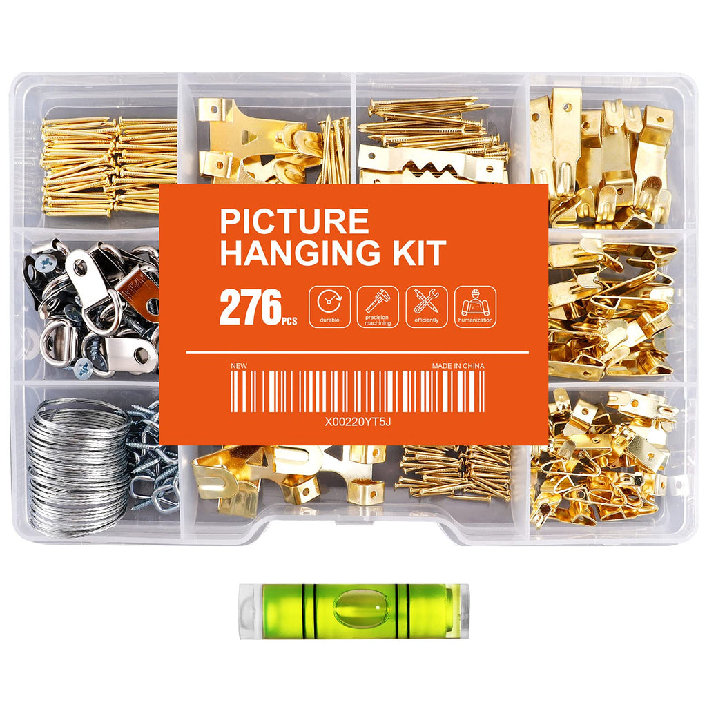 Hongway 276pcs Picture Hanging Kit, Picture Hangers, Heavy Duty Frame Hooks Assortmentwith Nails, Hanging Wire, Screw Eyes, D Ring and Sawtooth Hardware for Frames Mounting
