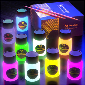 Glow in the Dark Acrylic Paint - Fluorescent Paint for Canvas - Neon Party Decoration - Blacklight Paint Set – Art Supplies for Adults, Kids - Craft Gift for Artists
